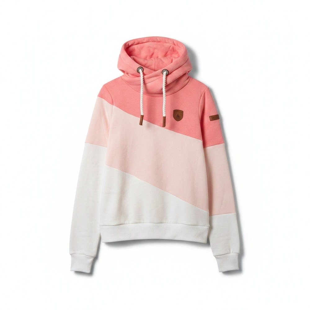 Wanakome SELENE Pink‎ Colorblock Cowl Neck Rope Hoodie Sweatshirt W Medium